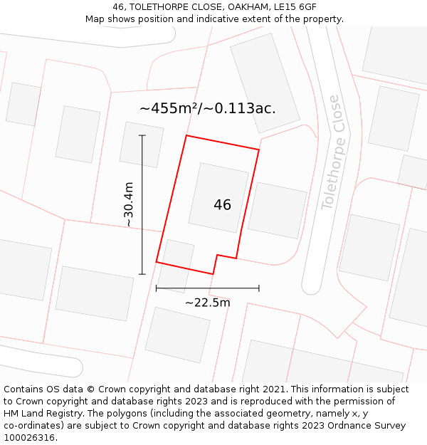 46, TOLETHORPE CLOSE, OAKHAM, LE15 6GF: Plot and title map