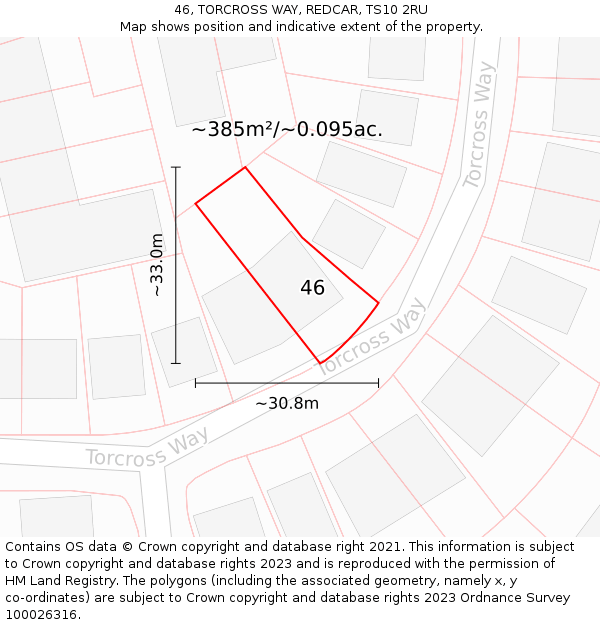 46, TORCROSS WAY, REDCAR, TS10 2RU: Plot and title map