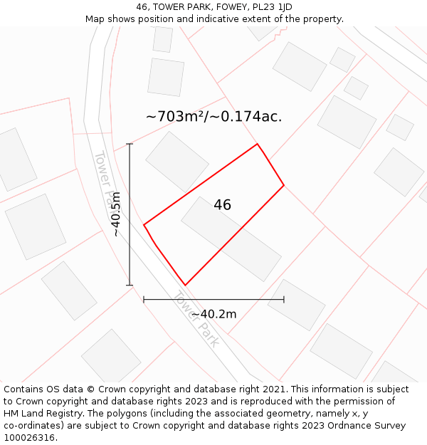 46, TOWER PARK, FOWEY, PL23 1JD: Plot and title map