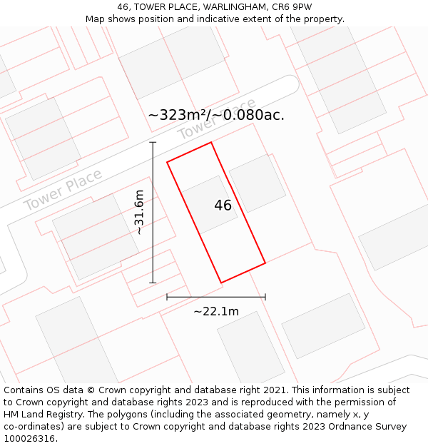 46, TOWER PLACE, WARLINGHAM, CR6 9PW: Plot and title map