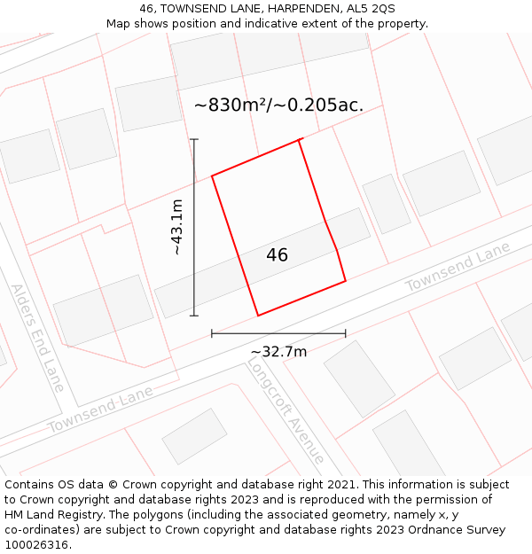 46, TOWNSEND LANE, HARPENDEN, AL5 2QS: Plot and title map