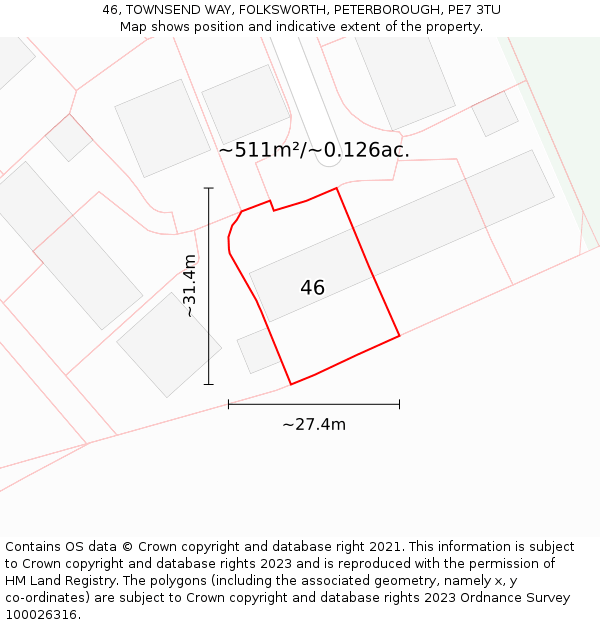 46, TOWNSEND WAY, FOLKSWORTH, PETERBOROUGH, PE7 3TU: Plot and title map