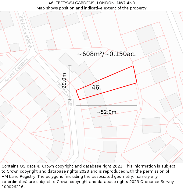 46, TRETAWN GARDENS, LONDON, NW7 4NR: Plot and title map