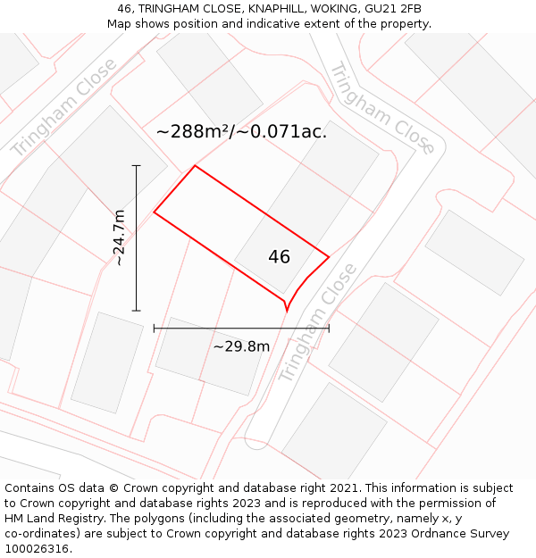 46, TRINGHAM CLOSE, KNAPHILL, WOKING, GU21 2FB: Plot and title map