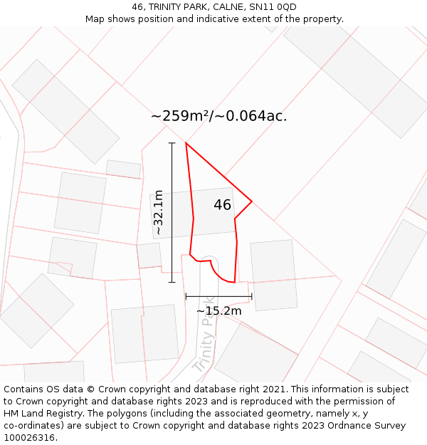 46, TRINITY PARK, CALNE, SN11 0QD: Plot and title map