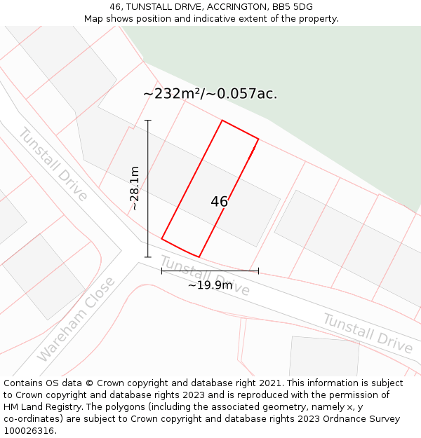 46, TUNSTALL DRIVE, ACCRINGTON, BB5 5DG: Plot and title map