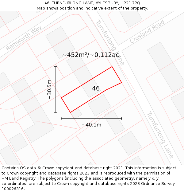 46, TURNFURLONG LANE, AYLESBURY, HP21 7PQ: Plot and title map