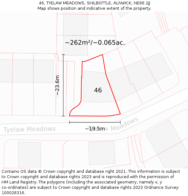 46, TYELAW MEADOWS, SHILBOTTLE, ALNWICK, NE66 2JJ: Plot and title map