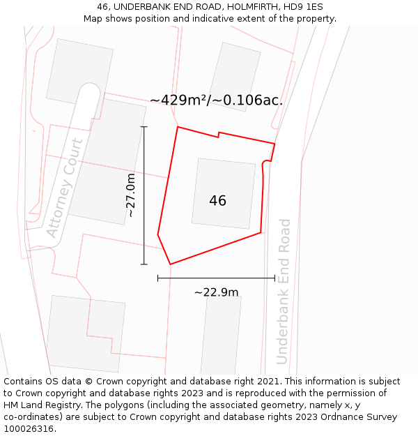 46, UNDERBANK END ROAD, HOLMFIRTH, HD9 1ES: Plot and title map