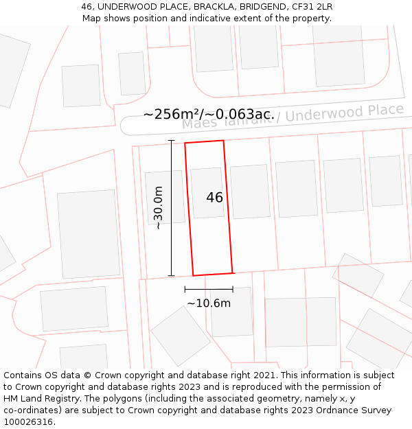 46, UNDERWOOD PLACE, BRACKLA, BRIDGEND, CF31 2LR: Plot and title map