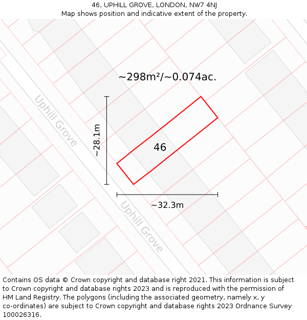 46, UPHILL GROVE, LONDON, NW7 4NJ: Plot and title map