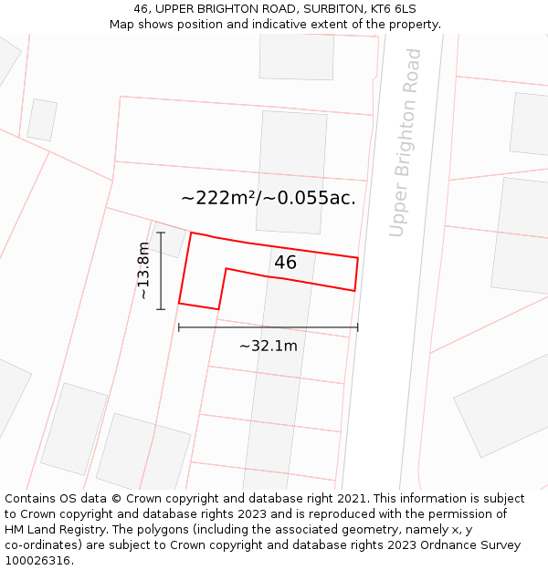 46, UPPER BRIGHTON ROAD, SURBITON, KT6 6LS: Plot and title map
