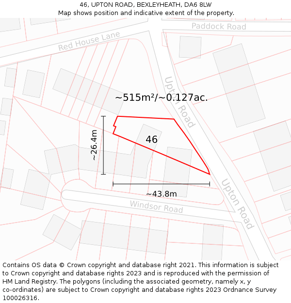 46, UPTON ROAD, BEXLEYHEATH, DA6 8LW: Plot and title map