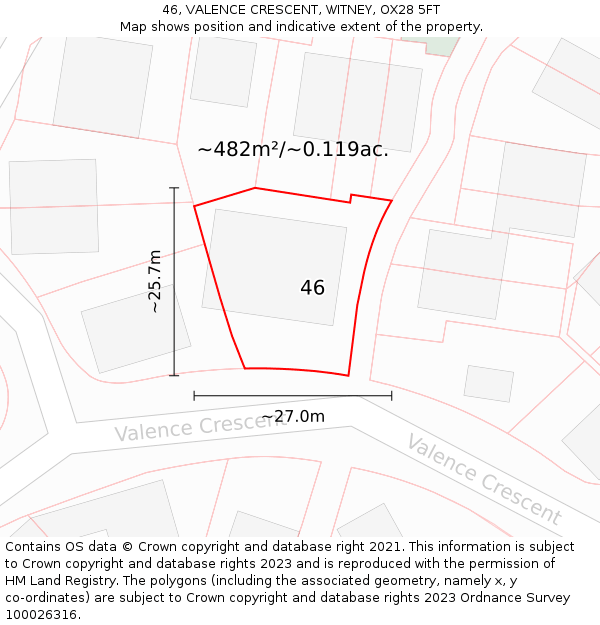 46, VALENCE CRESCENT, WITNEY, OX28 5FT: Plot and title map