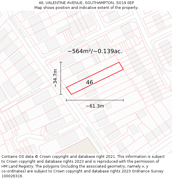 46, VALENTINE AVENUE, SOUTHAMPTON, SO19 0EP: Plot and title map