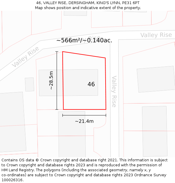 46, VALLEY RISE, DERSINGHAM, KING'S LYNN, PE31 6PT: Plot and title map