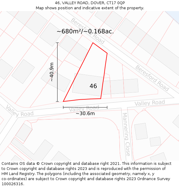 46, VALLEY ROAD, DOVER, CT17 0QP: Plot and title map