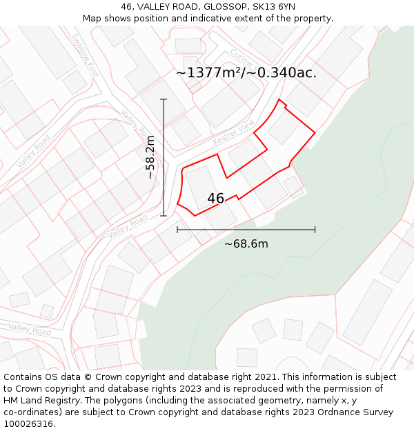 46, VALLEY ROAD, GLOSSOP, SK13 6YN: Plot and title map