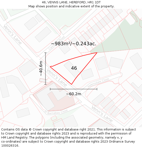46, VENNS LANE, HEREFORD, HR1 1DT: Plot and title map