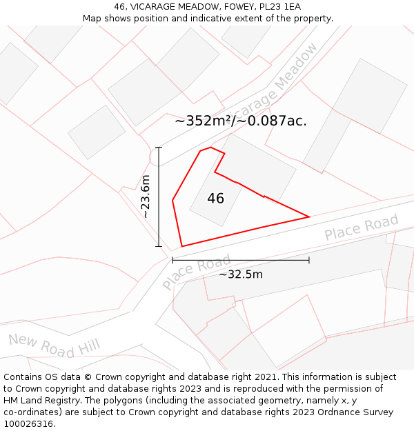 46, VICARAGE MEADOW, FOWEY, PL23 1EA: Plot and title map