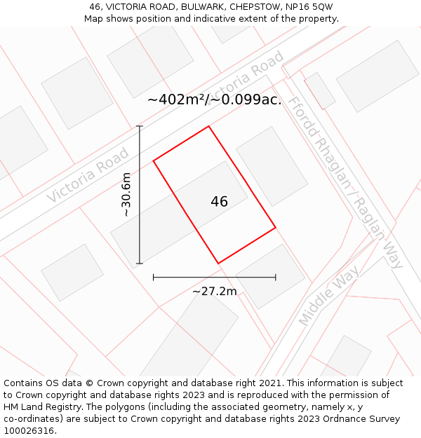 46, VICTORIA ROAD, BULWARK, CHEPSTOW, NP16 5QW: Plot and title map