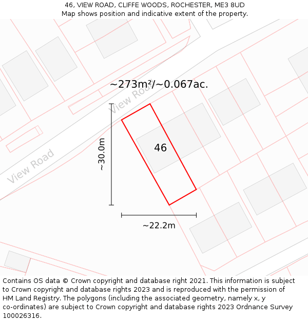 46, VIEW ROAD, CLIFFE WOODS, ROCHESTER, ME3 8UD: Plot and title map
