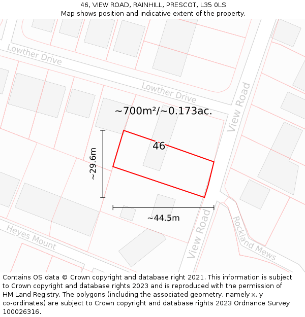 46, VIEW ROAD, RAINHILL, PRESCOT, L35 0LS: Plot and title map