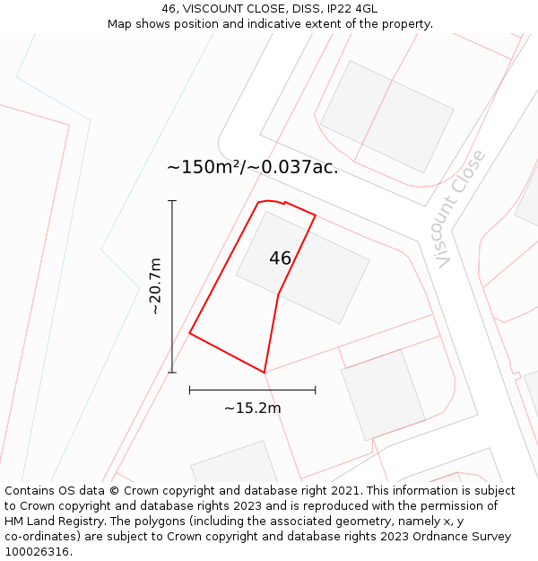 46, VISCOUNT CLOSE, DISS, IP22 4GL: Plot and title map
