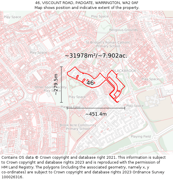 46, VISCOUNT ROAD, PADGATE, WARRINGTON, WA2 0AF: Plot and title map