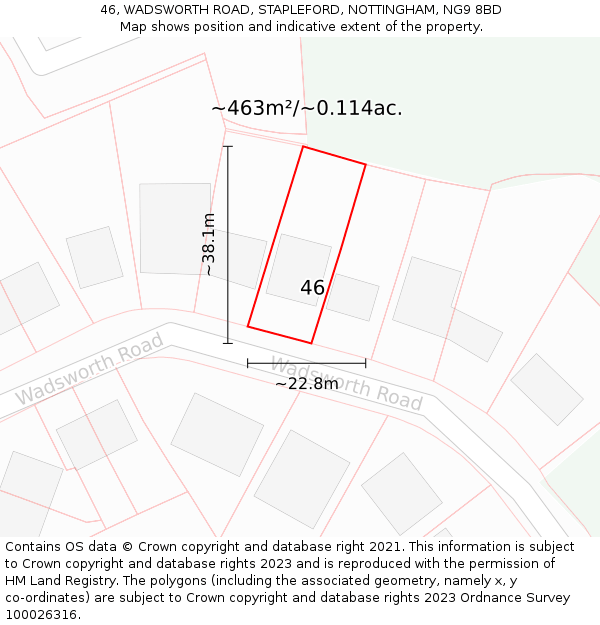 46, WADSWORTH ROAD, STAPLEFORD, NOTTINGHAM, NG9 8BD: Plot and title map