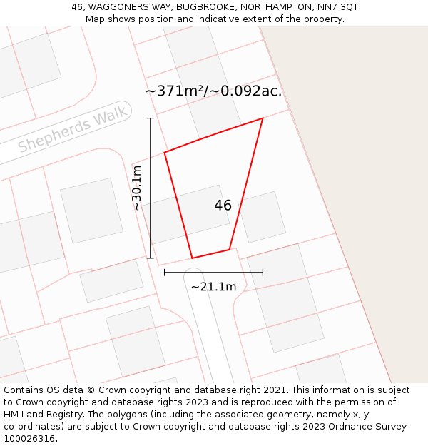 46, WAGGONERS WAY, BUGBROOKE, NORTHAMPTON, NN7 3QT: Plot and title map