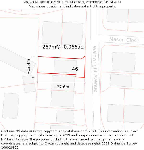 46, WAINWRIGHT AVENUE, THRAPSTON, KETTERING, NN14 4UH: Plot and title map