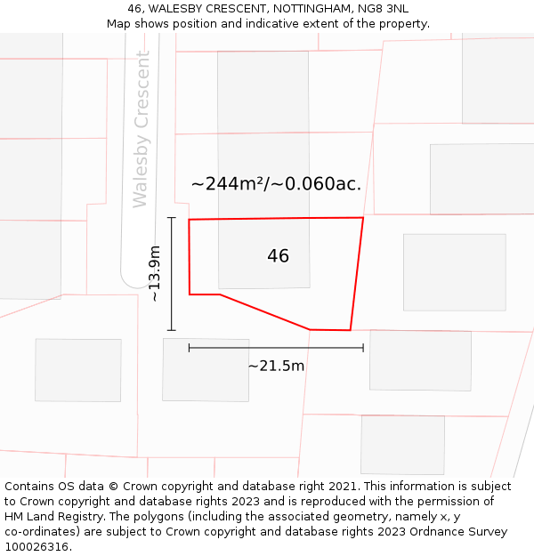 46, WALESBY CRESCENT, NOTTINGHAM, NG8 3NL: Plot and title map