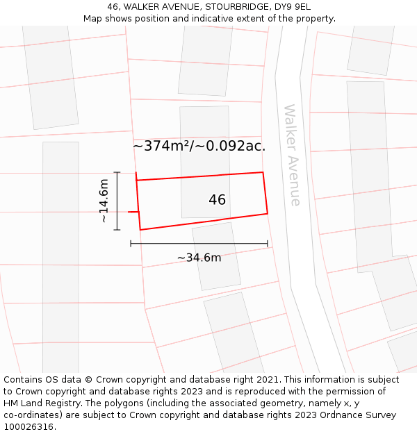 46, WALKER AVENUE, STOURBRIDGE, DY9 9EL: Plot and title map