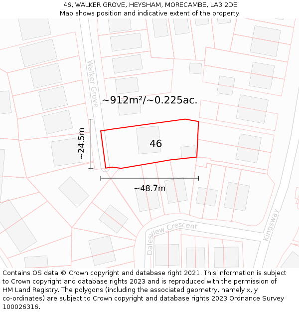 46, WALKER GROVE, HEYSHAM, MORECAMBE, LA3 2DE: Plot and title map