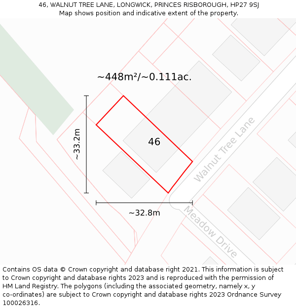 46, WALNUT TREE LANE, LONGWICK, PRINCES RISBOROUGH, HP27 9SJ: Plot and title map