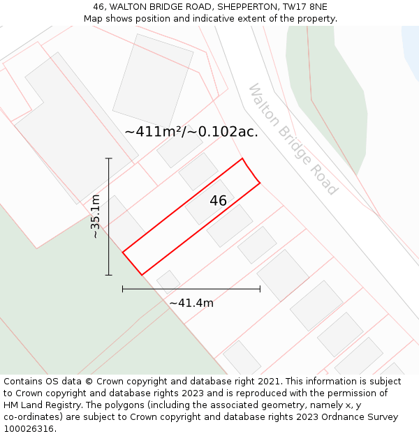 46, WALTON BRIDGE ROAD, SHEPPERTON, TW17 8NE: Plot and title map