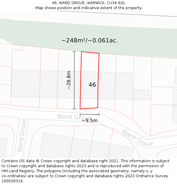 46, WARD GROVE, WARWICK, CV34 6QL: Plot and title map