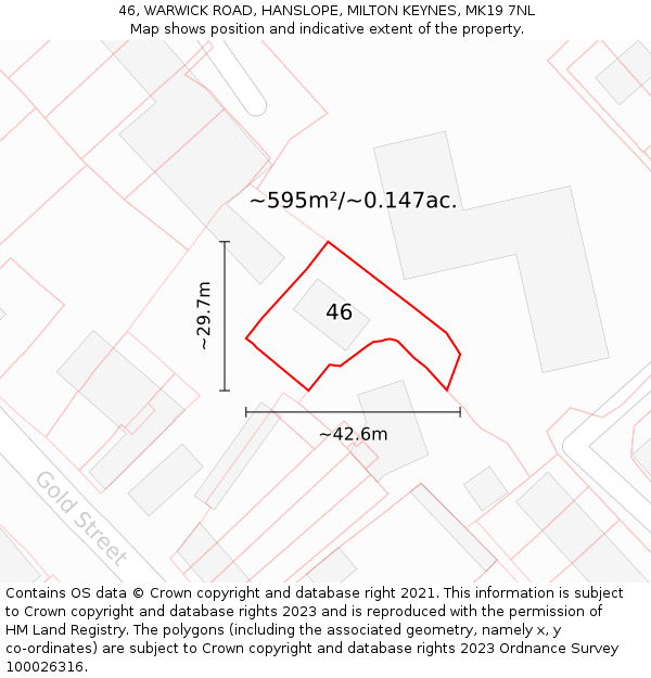 46, WARWICK ROAD, HANSLOPE, MILTON KEYNES, MK19 7NL: Plot and title map