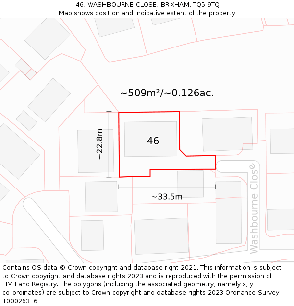 46, WASHBOURNE CLOSE, BRIXHAM, TQ5 9TQ: Plot and title map