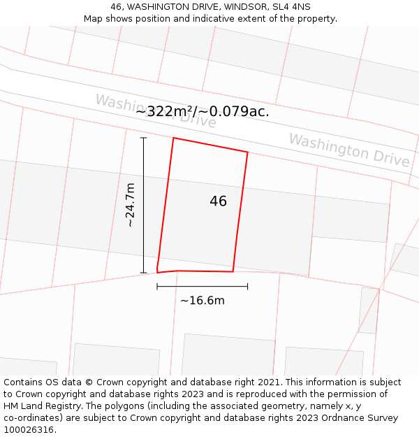46, WASHINGTON DRIVE, WINDSOR, SL4 4NS: Plot and title map