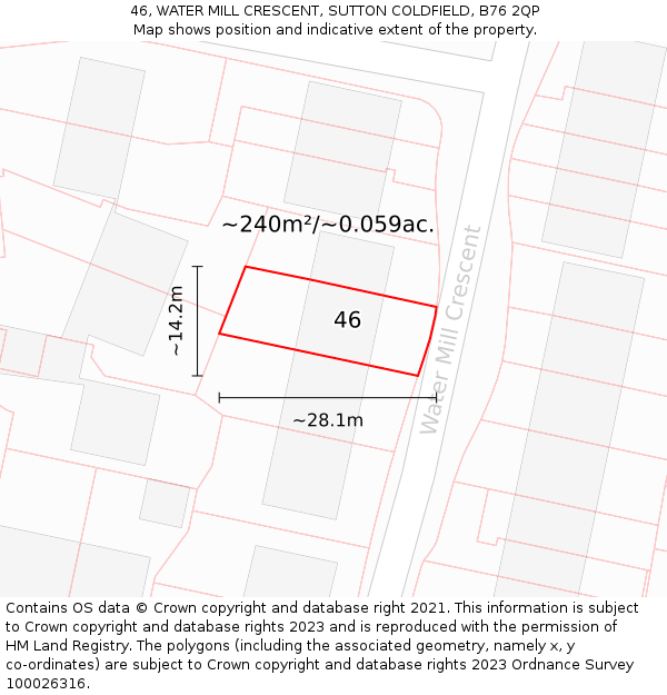 46, WATER MILL CRESCENT, SUTTON COLDFIELD, B76 2QP: Plot and title map