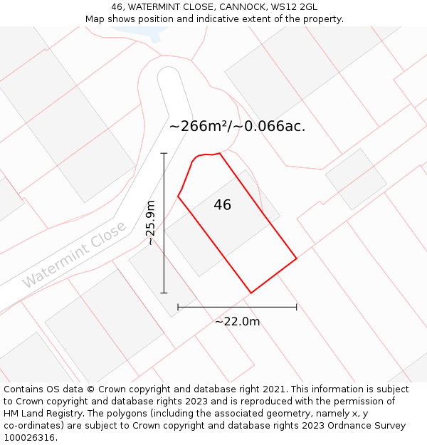 46, WATERMINT CLOSE, CANNOCK, WS12 2GL: Plot and title map