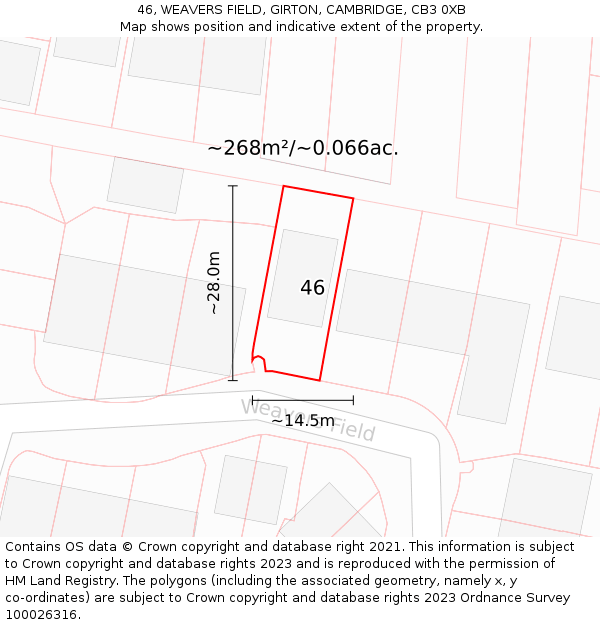 46, WEAVERS FIELD, GIRTON, CAMBRIDGE, CB3 0XB: Plot and title map