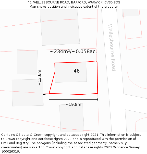 46, WELLESBOURNE ROAD, BARFORD, WARWICK, CV35 8DS: Plot and title map