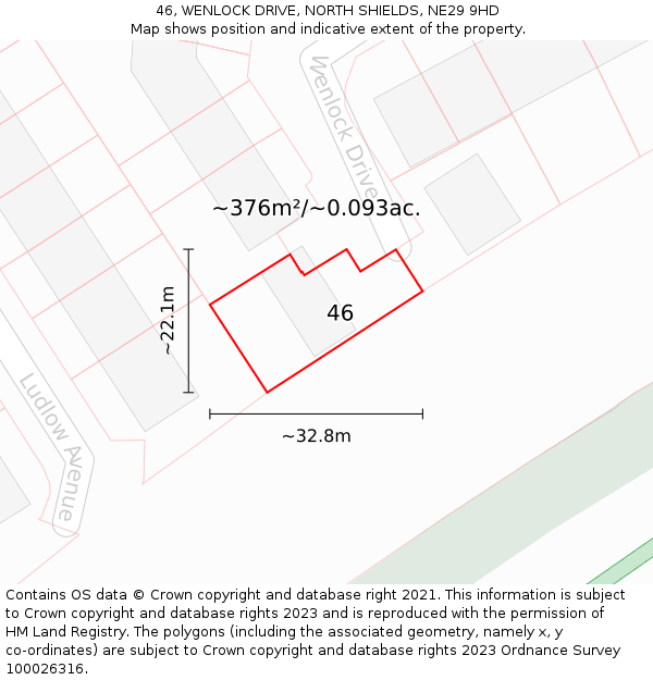 46, WENLOCK DRIVE, NORTH SHIELDS, NE29 9HD: Plot and title map
