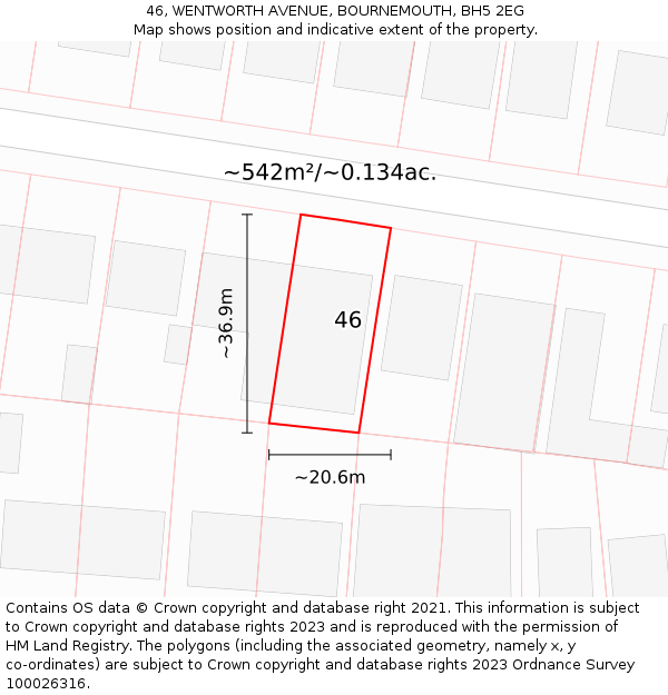 46, WENTWORTH AVENUE, BOURNEMOUTH, BH5 2EG: Plot and title map