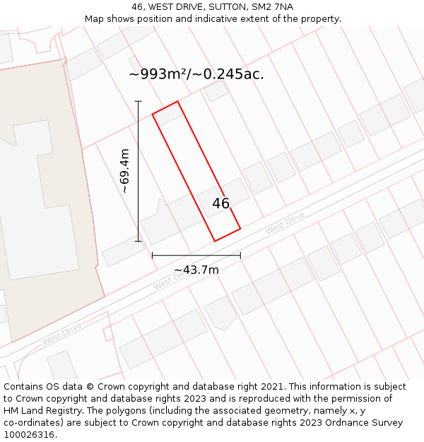 46, WEST DRIVE, SUTTON, SM2 7NA: Plot and title map