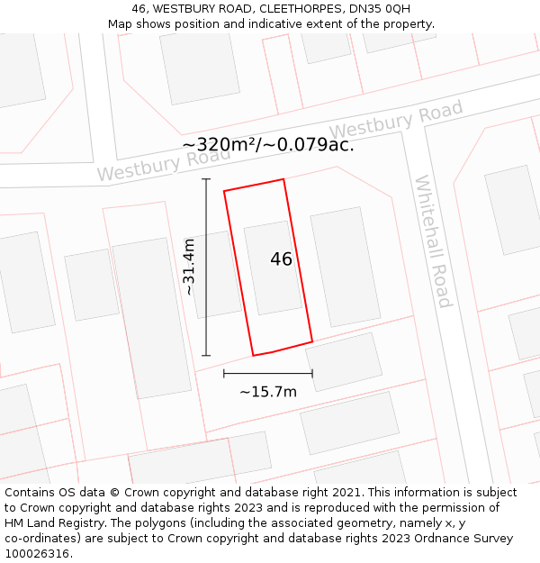 46, WESTBURY ROAD, CLEETHORPES, DN35 0QH: Plot and title map
