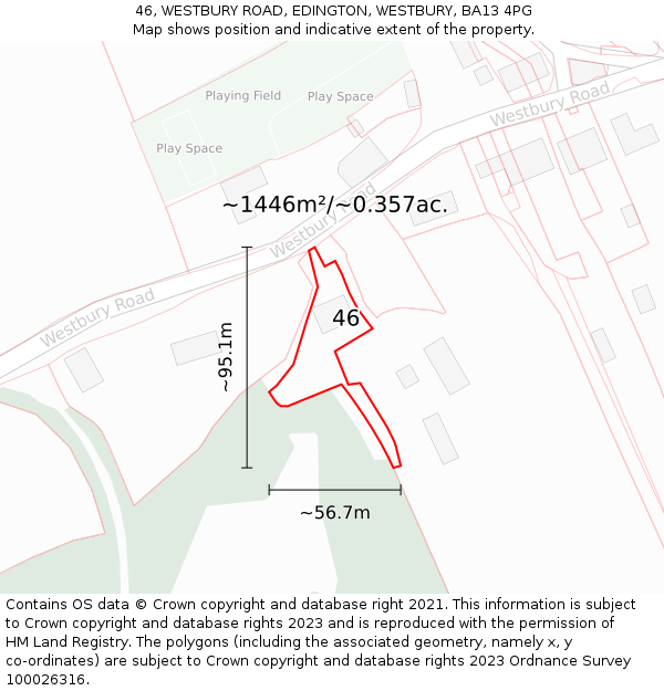 46, WESTBURY ROAD, EDINGTON, WESTBURY, BA13 4PG: Plot and title map